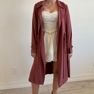 NWT 1. State Retro Bloom Trench Coat in Terracotta, Size Small